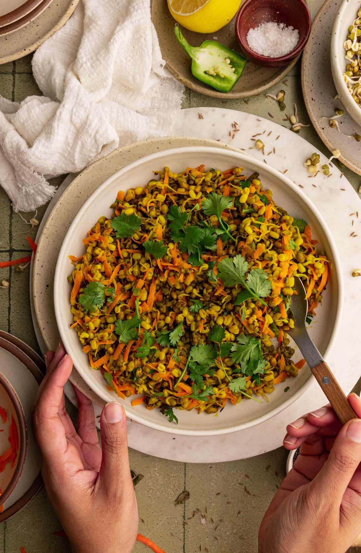 Sauted Sprouted Whole Moong lentils with carrots