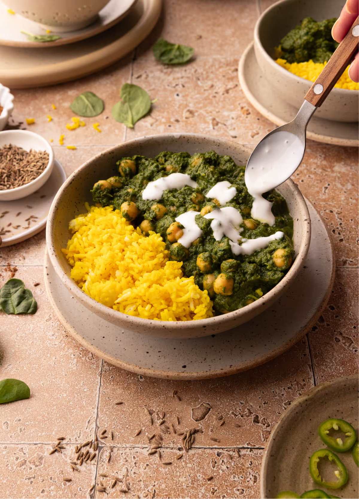 Saag Chana with Turmeric Rice