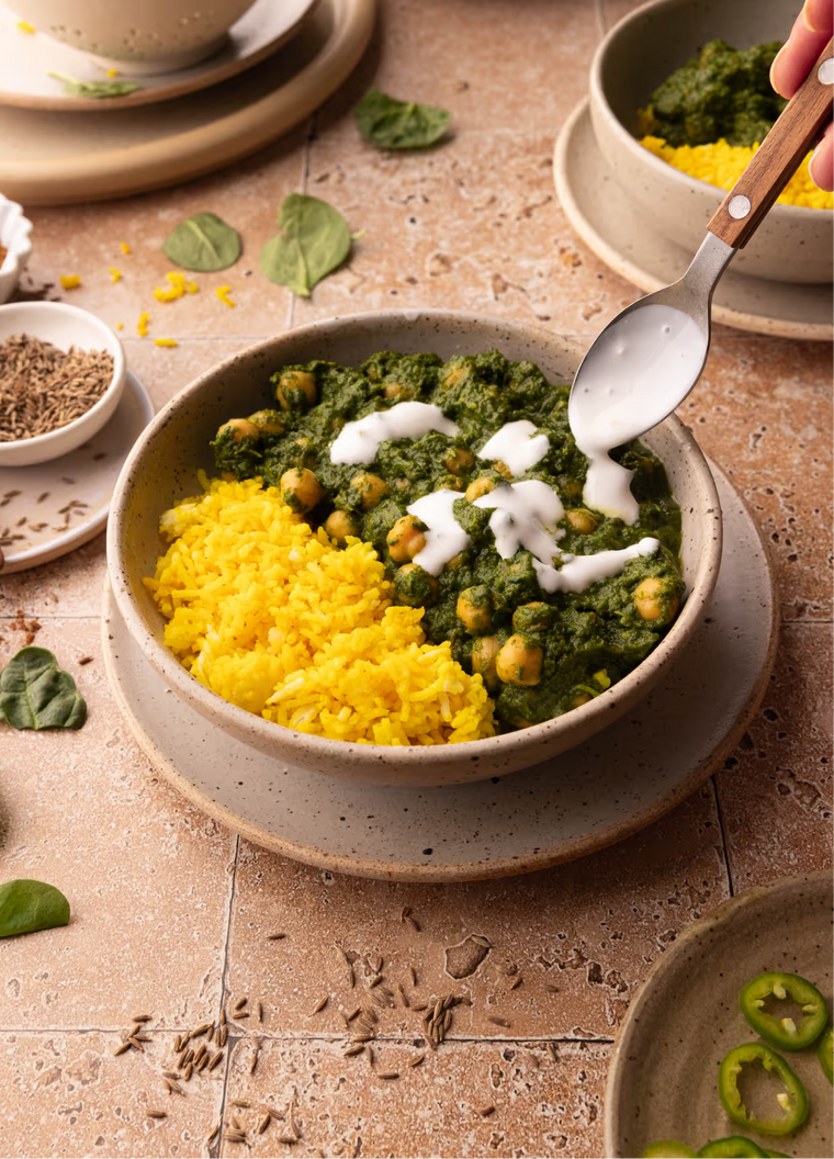 Saag Chana with Turmeric Rice
