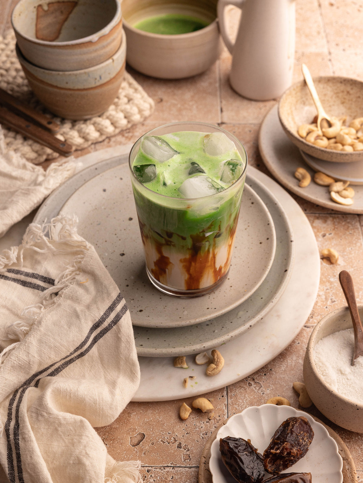 Salted Date and Cashew Iced Matcha Latte