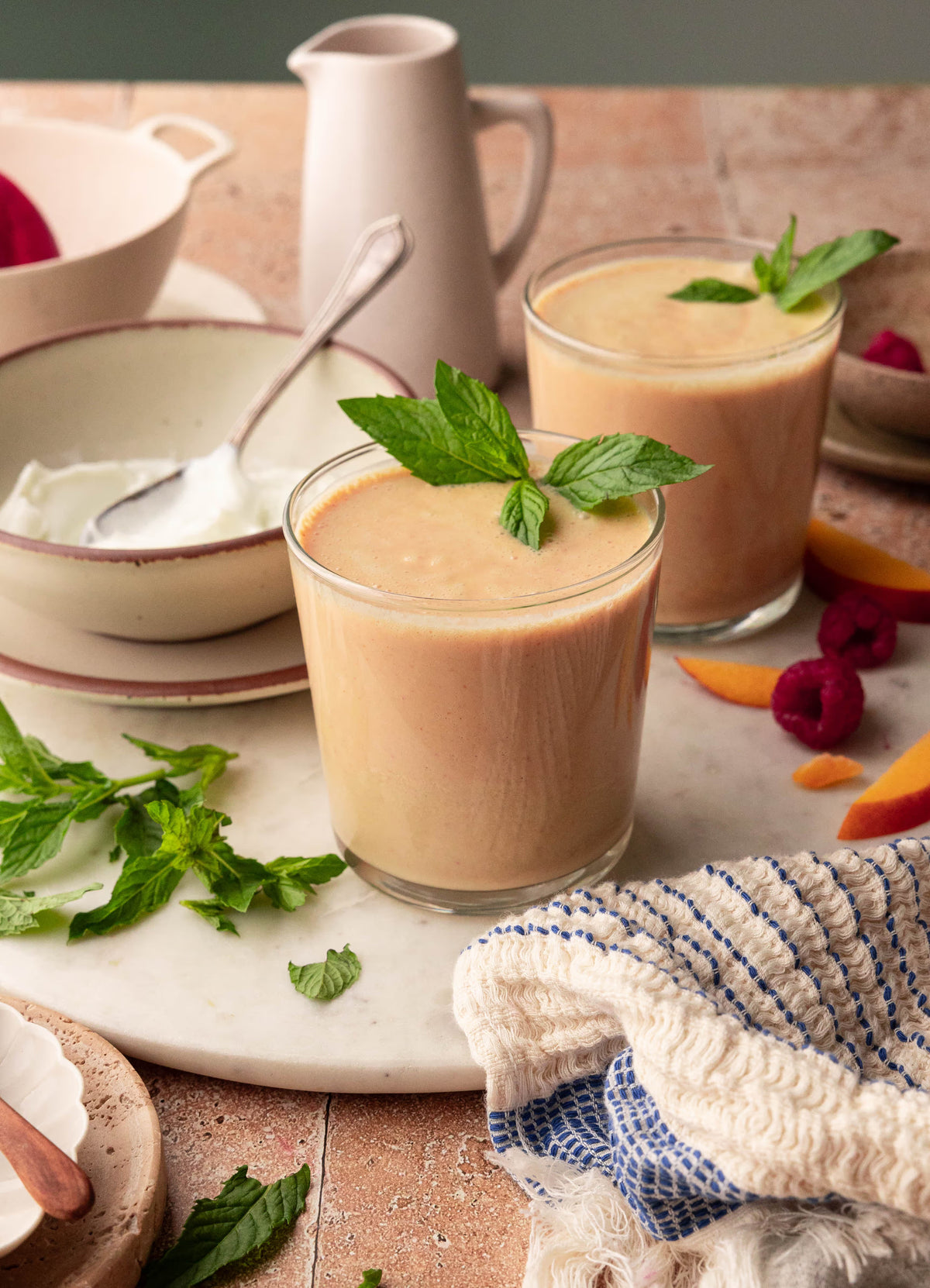Peach Raspberry Mint Summer Smoothie