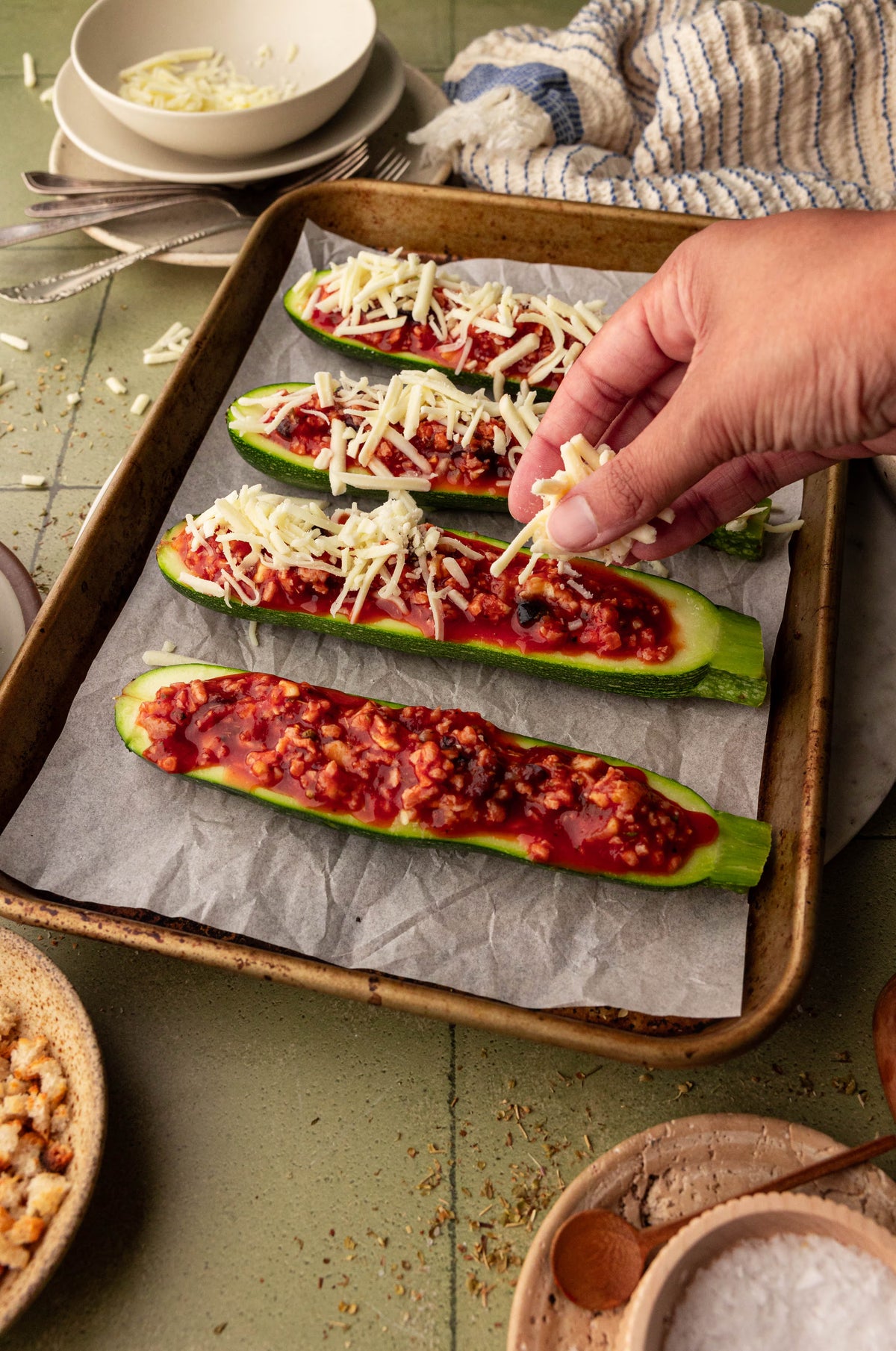 Cheesy Zucchini Pizza Boat