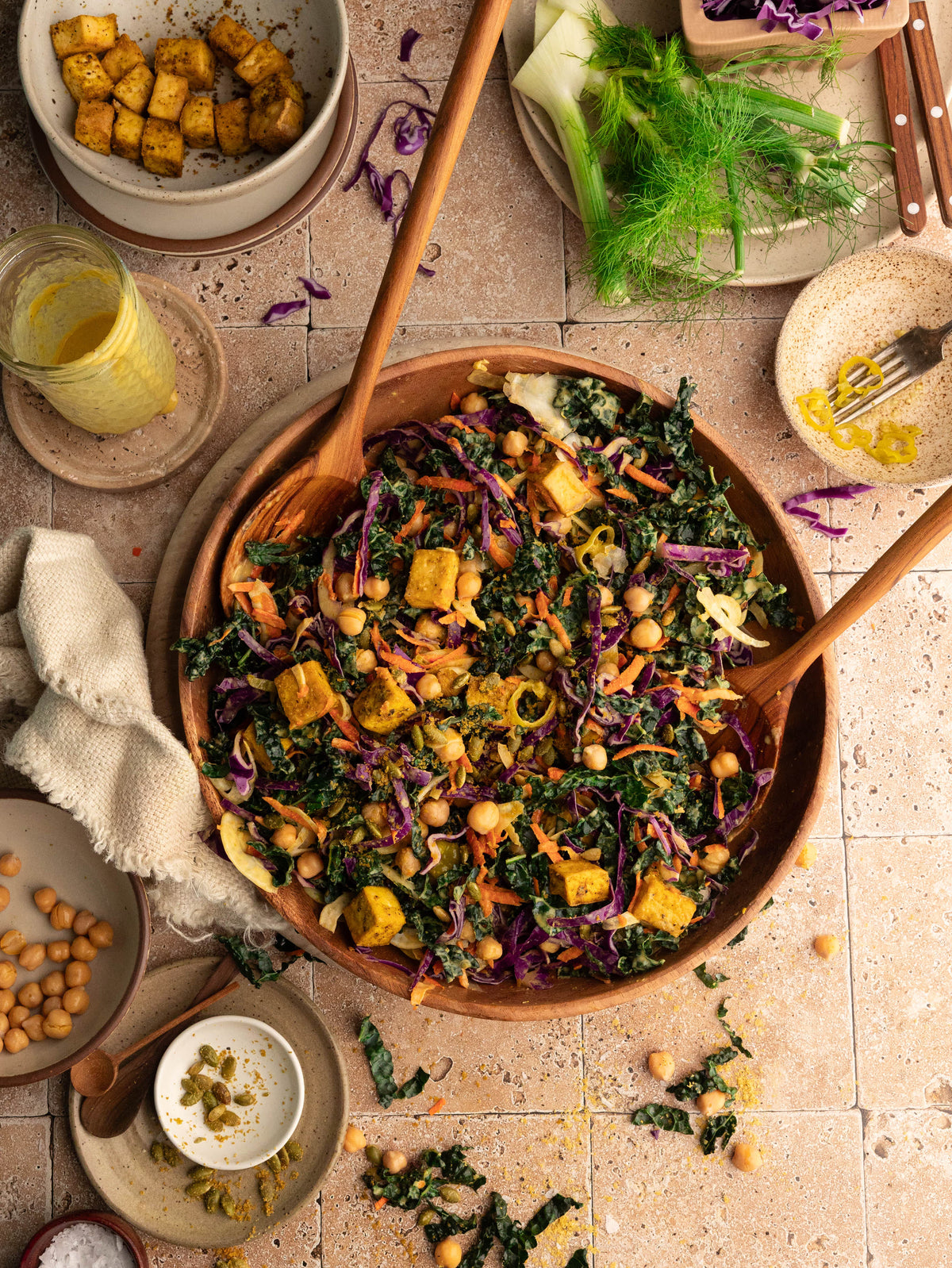 Rainbow Salad with Crispy Tofu and Popcorn Pumpkin Seeds
