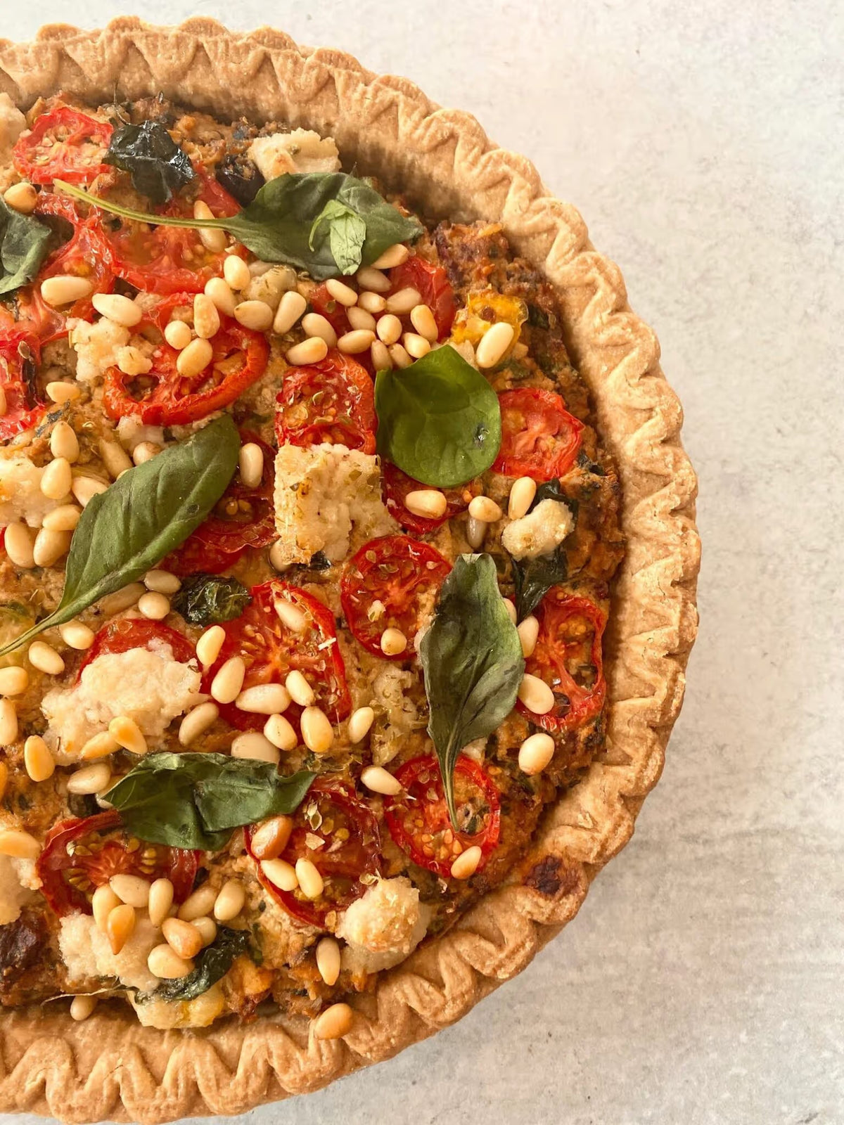 Savory Tofu Tart with Sun-Dried Tomatoes, Basil & Flaky Crust