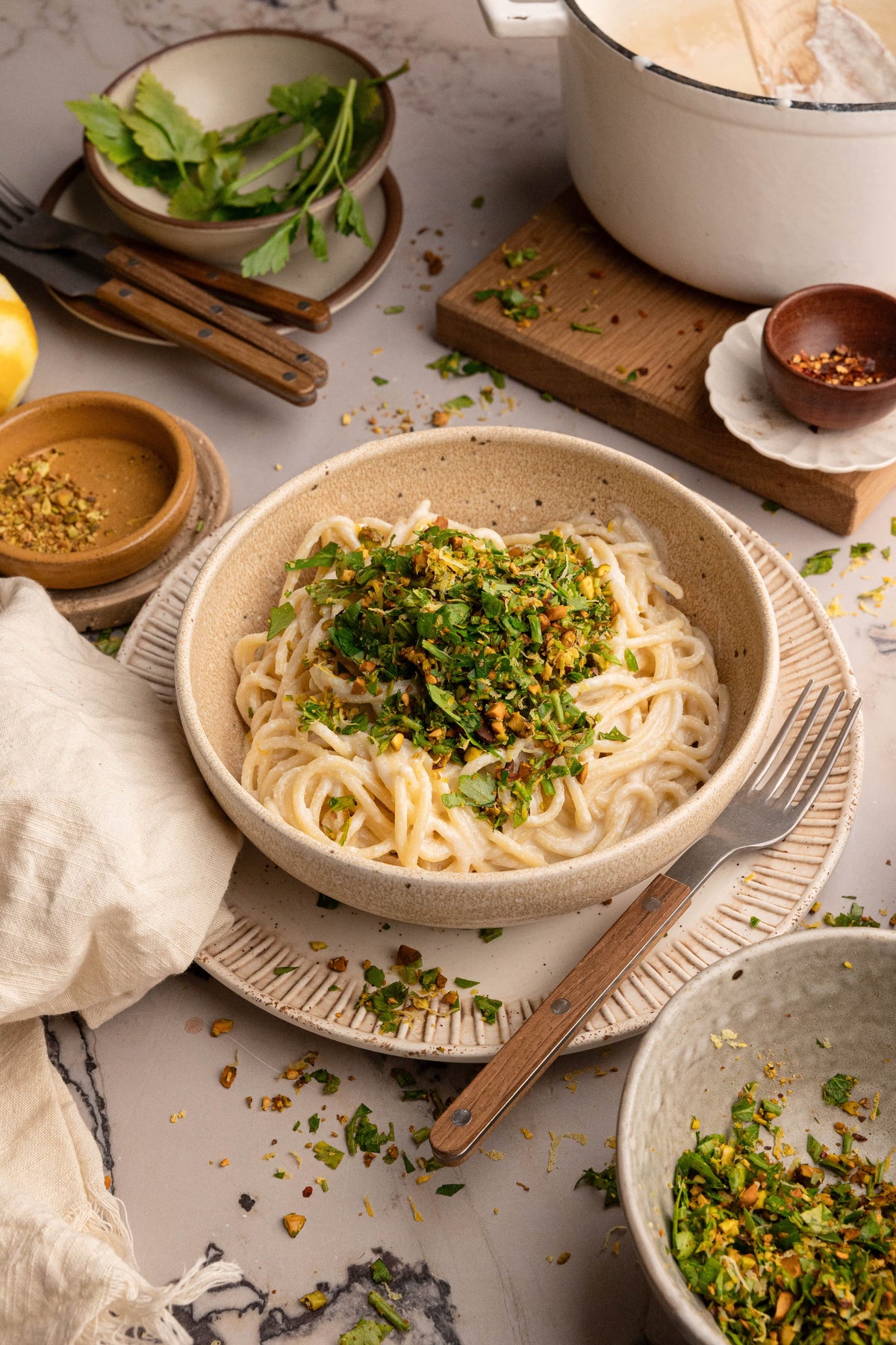 Easy 30-Minute Creamy Lemon Pasta with Pistachio Herb Gremolata