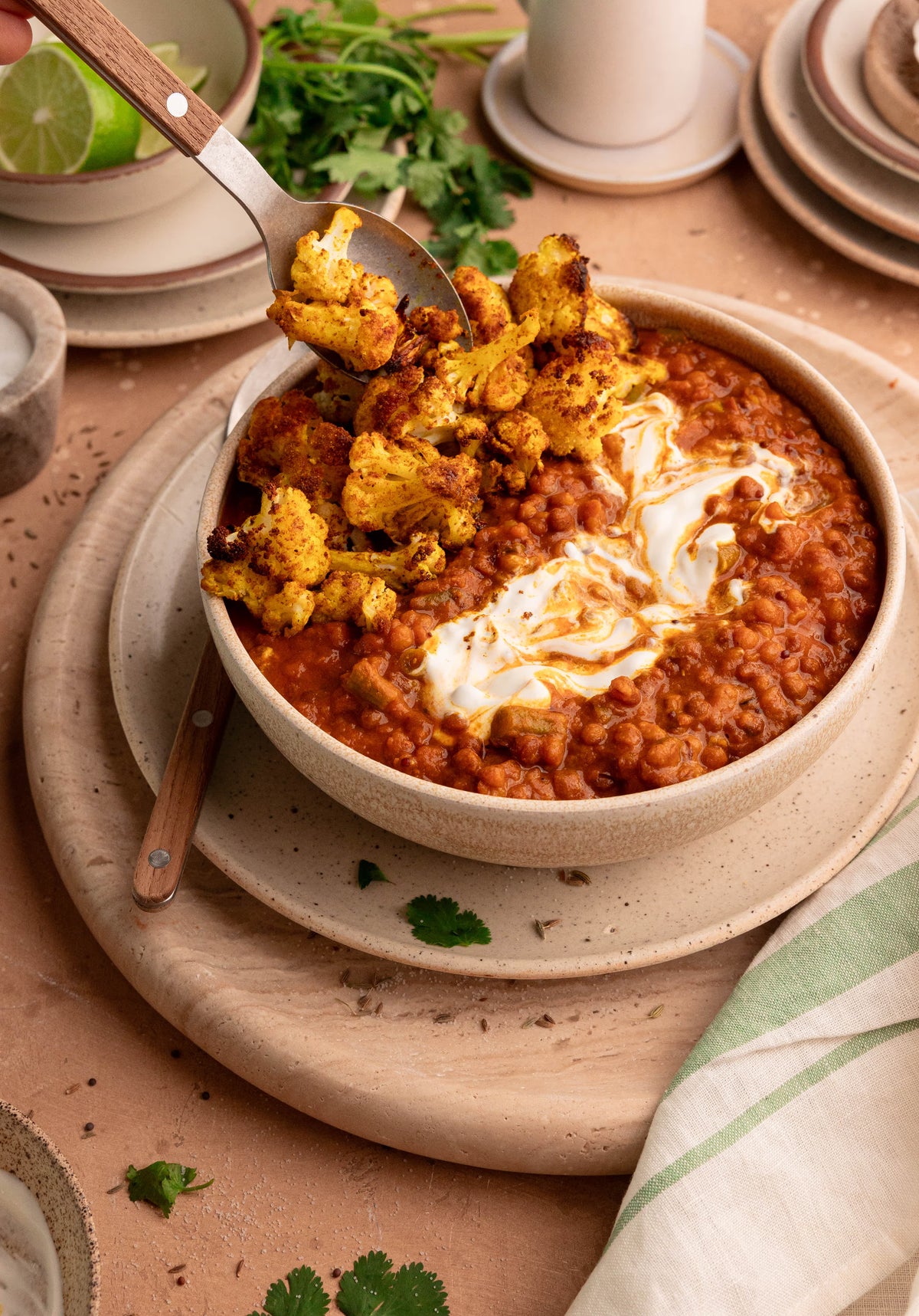 Creamy Red Lentil Daal with Curried Cauliflower