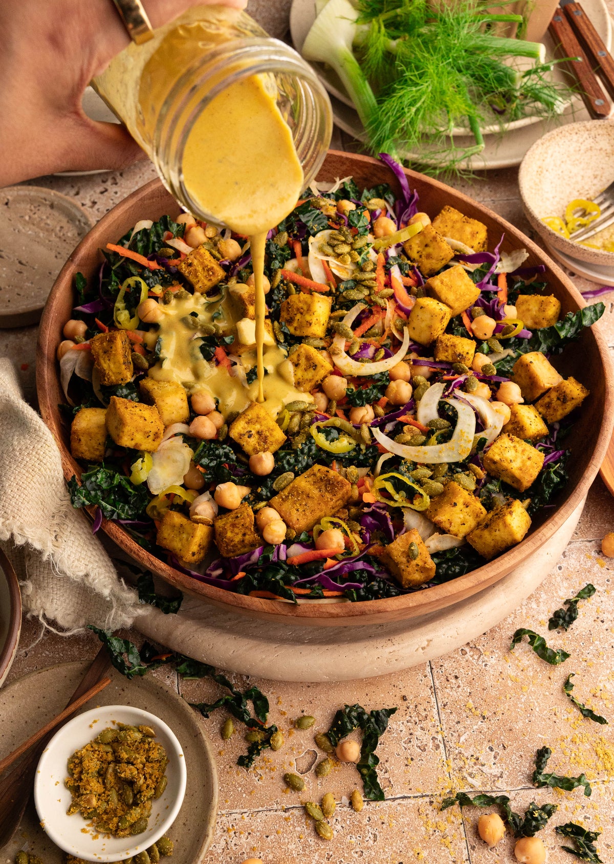 Kale Tofu Salad with "Cheesy" Pumpkin Seeds