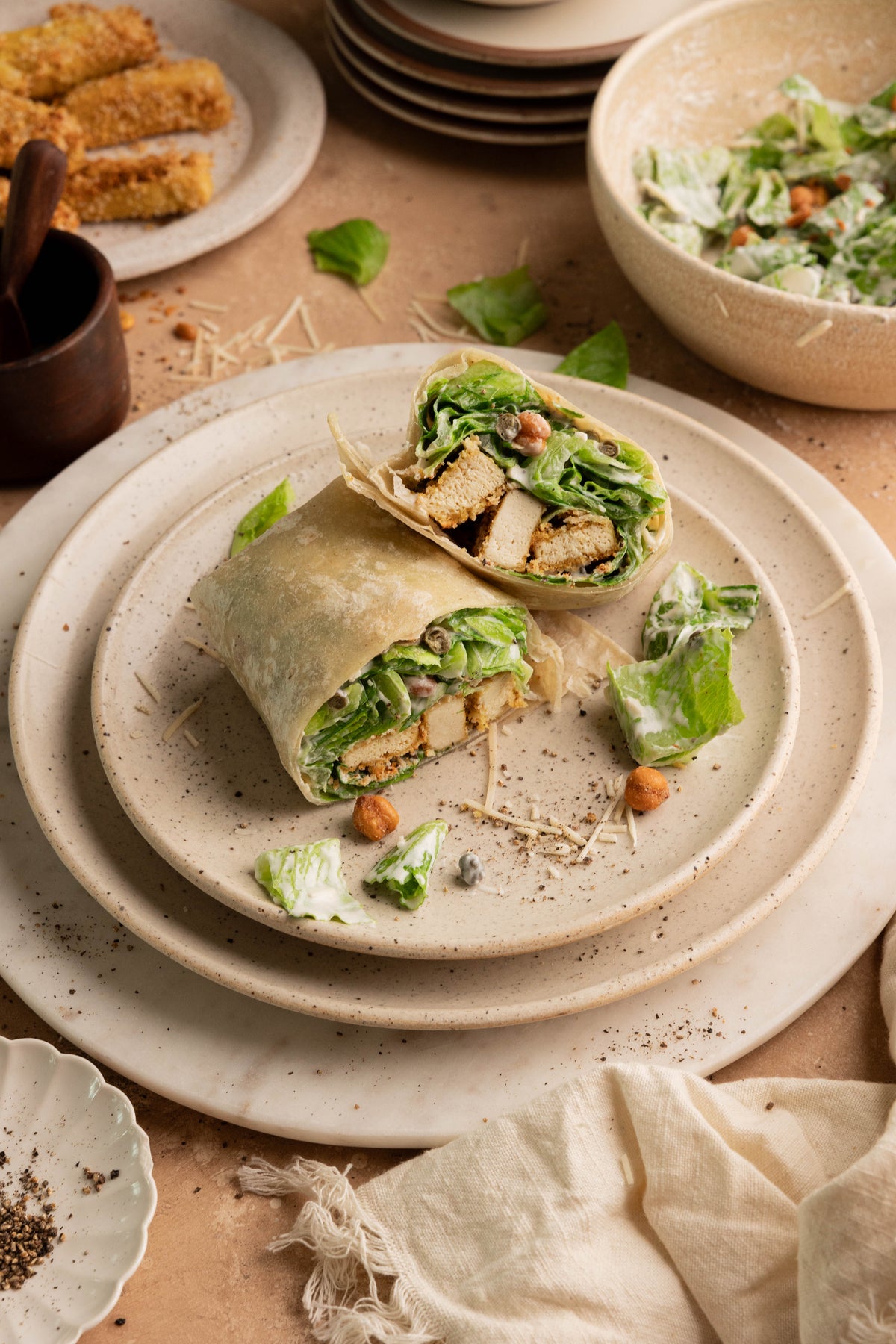 Crispy Tofu Caesar Salad Wrap