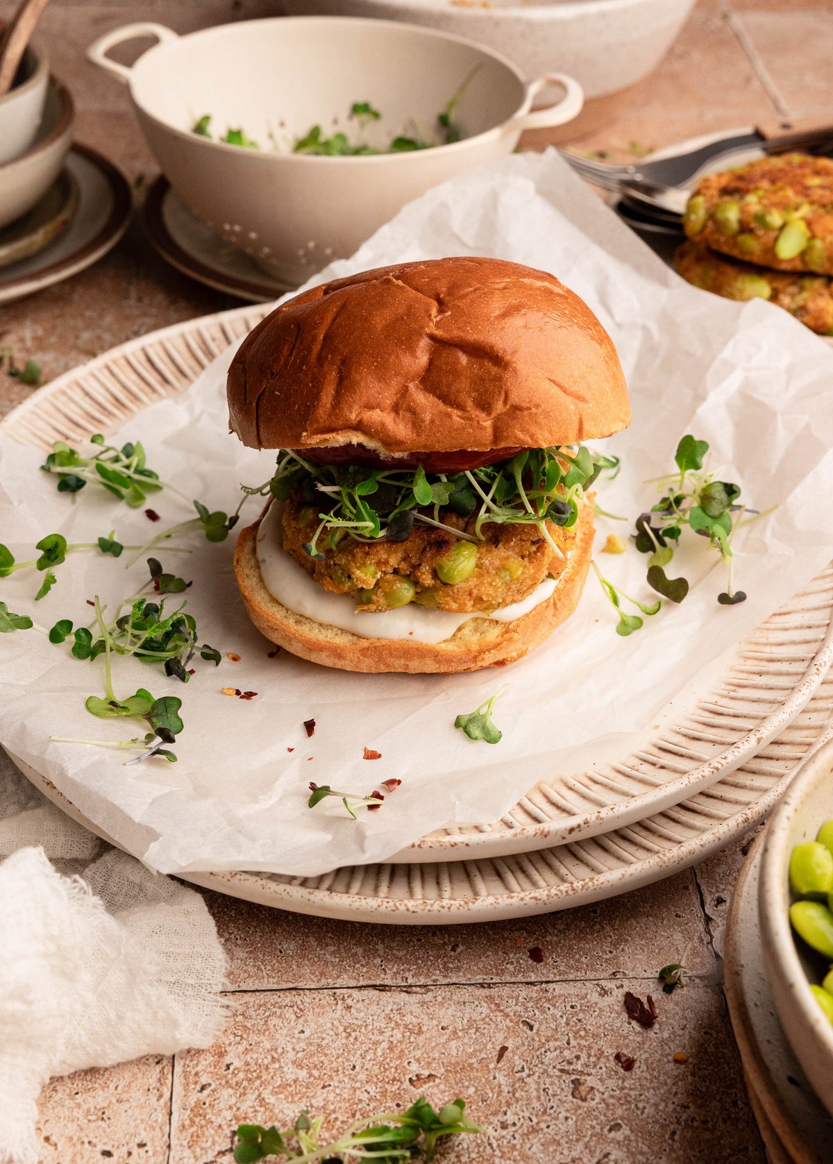 High-Protein Japanese Edamame & Kabocha Veggie Burger