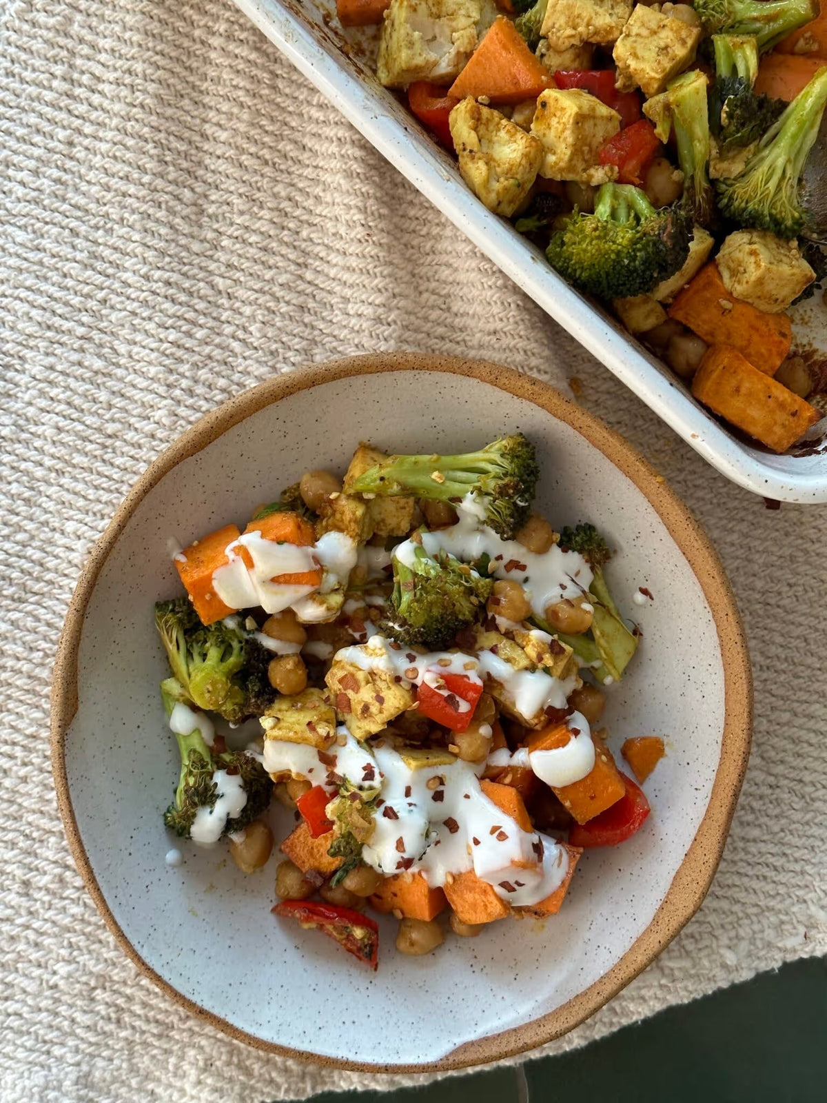 Weeknight Tofu Veggie tray Bake