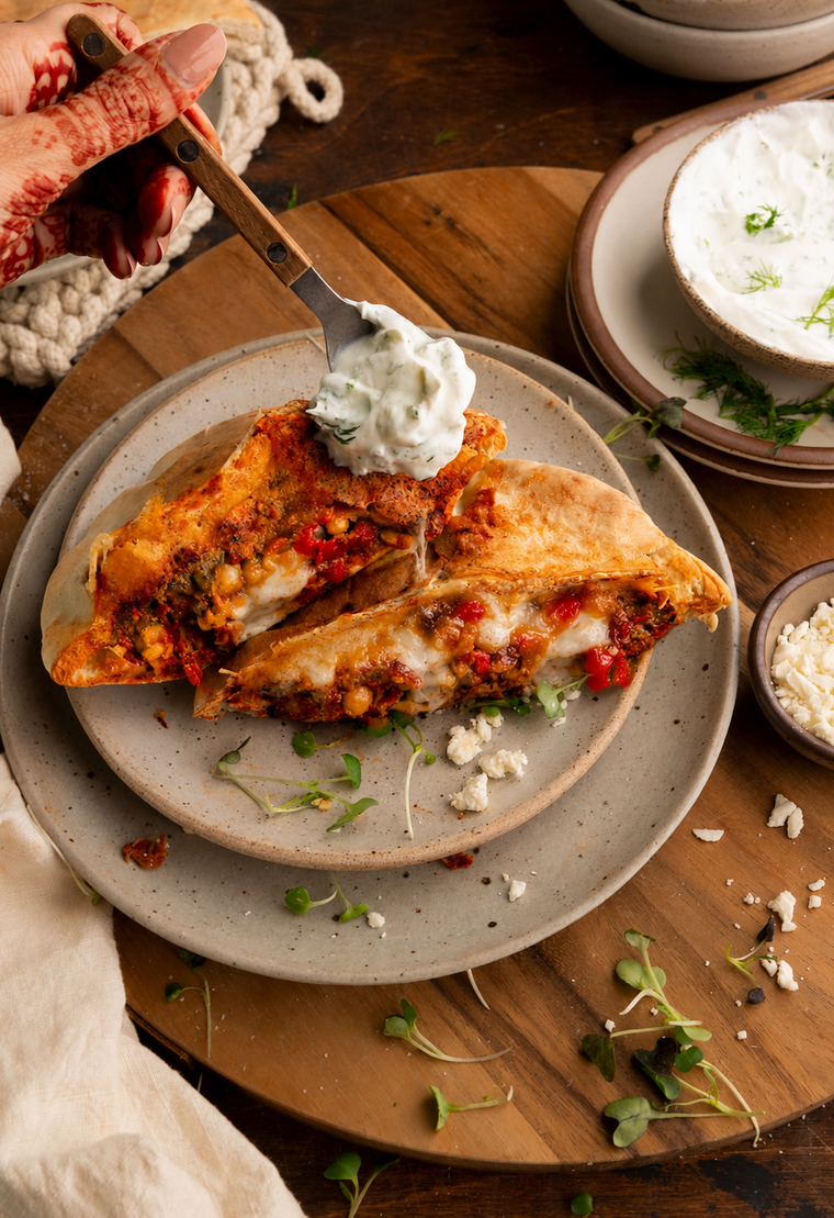 Chickpea & Veggie Stuffed Pitas with Melty Vegan Feta