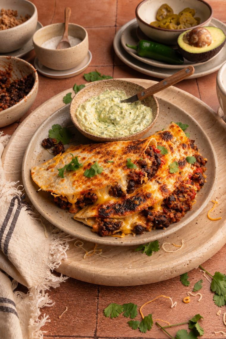 High Protein Smashed Black Bean Tacos with Creamy Avocado Lime Sauce